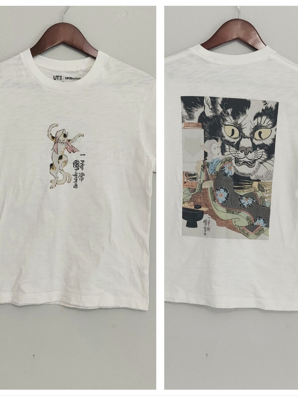 Uniqlo Dark Fantasy Japanese Cat Graphic Art Biased Cut White Tshirt Small